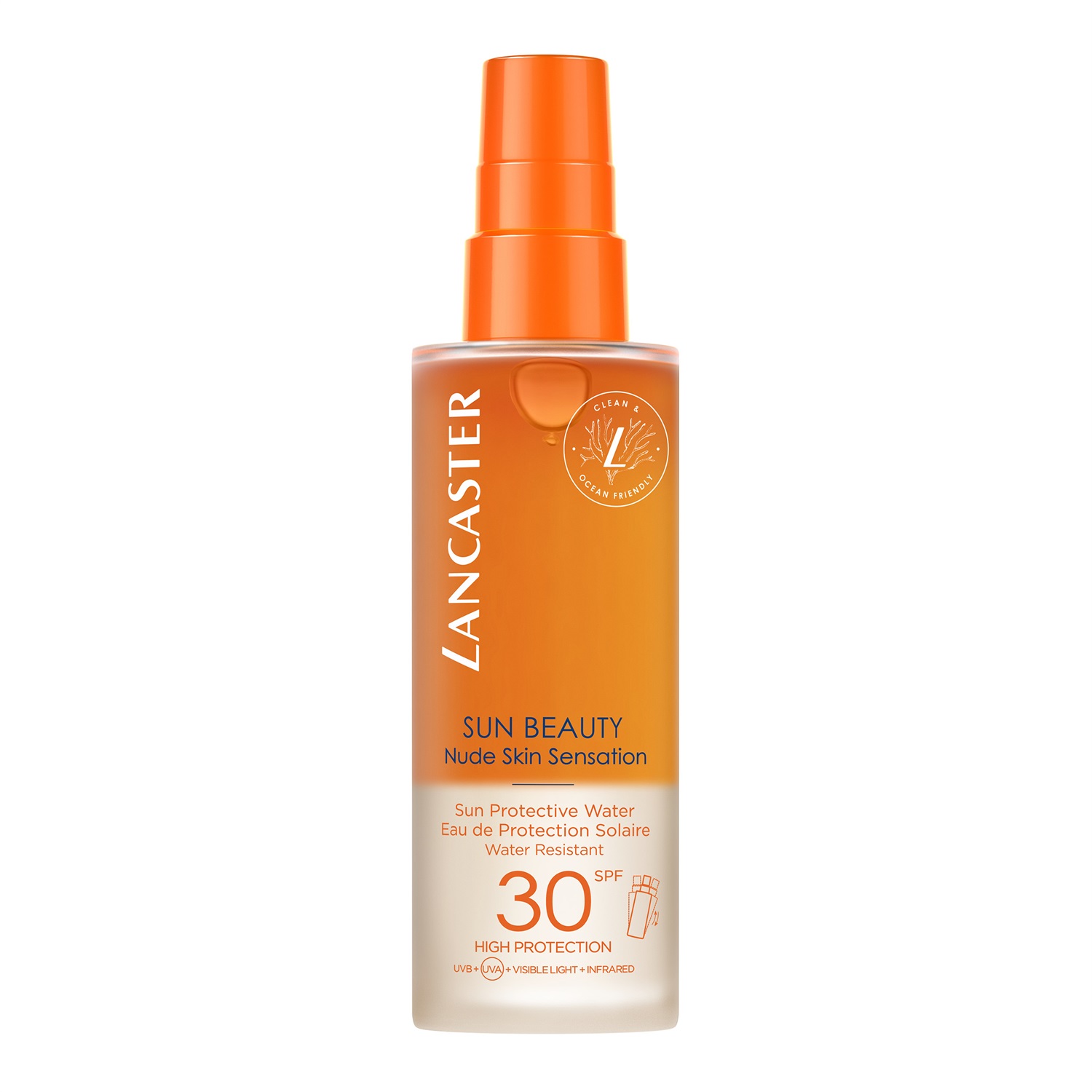 Lancaster Sun Beauty Acqua Protettiva Solare SPF 30 - 150 ml, Formula Non Oleosa, Effetto Pelle Nuda, Rinfrescante e Idratante