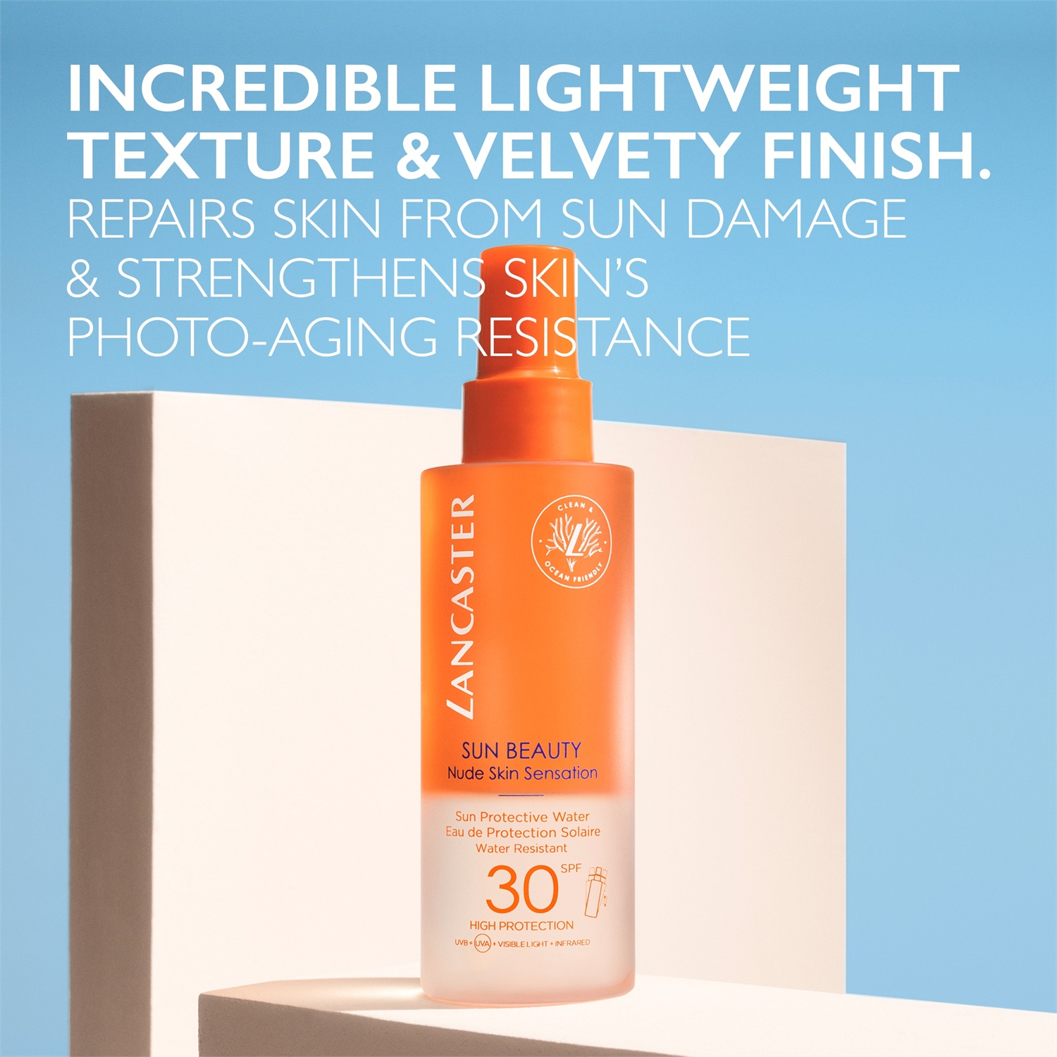 Lancaster Sun Beauty Acqua Protettiva Solare SPF 30 - 150 ml, Formula Non Oleosa, Effetto Pelle Nuda, Rinfrescante e Idratante