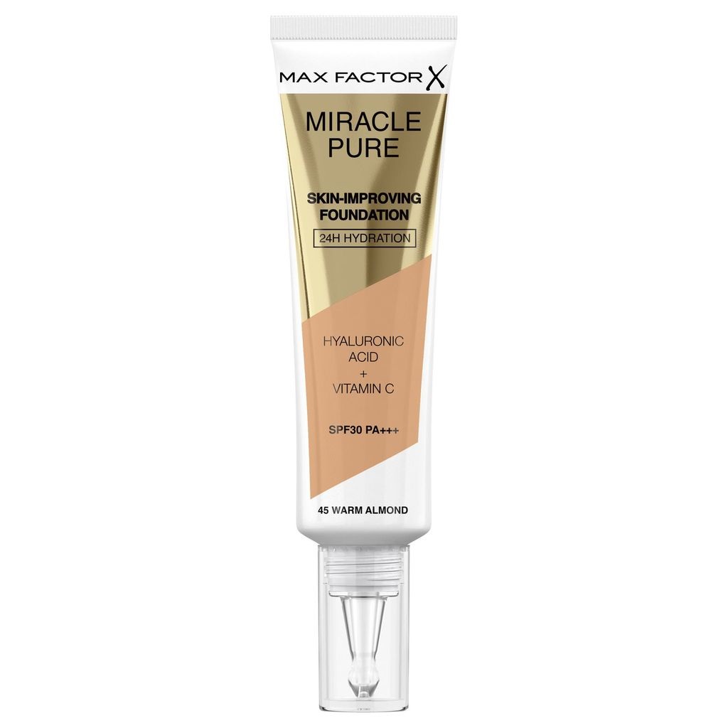 Max Factor Miracle Pure Fondotinta 30 ml Warm Almond 45 - Idratante, Rassodante, con SPF 30 e Ingredienti Skin-Care