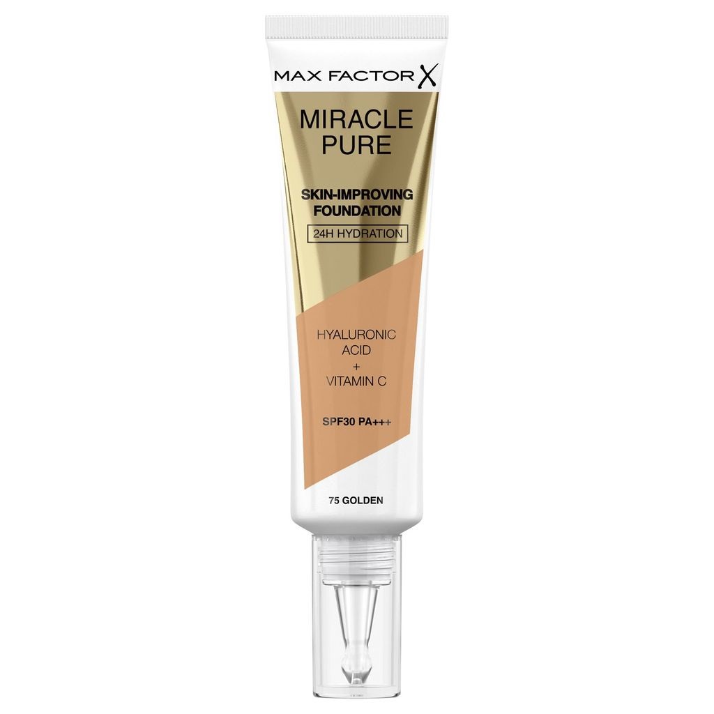 Max Factor Fondotinta Viso Miracle Pure 75 Golden 30 ml - Idratante, Rassodante, SPF 30