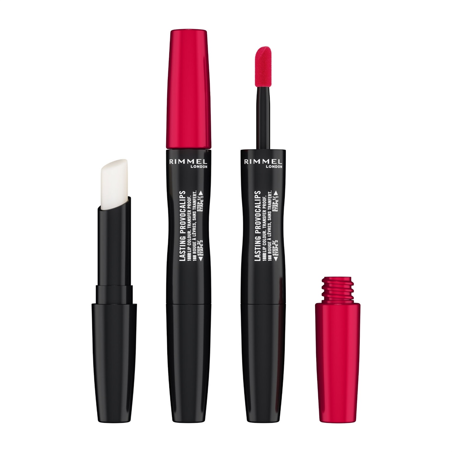 Rimmel London Provocalips Rossetto Liquido 500 Kiss The Town Red - Formula 2 Step, Finish Vinilico, Lunghissima Tenuta fino a 16 Ore