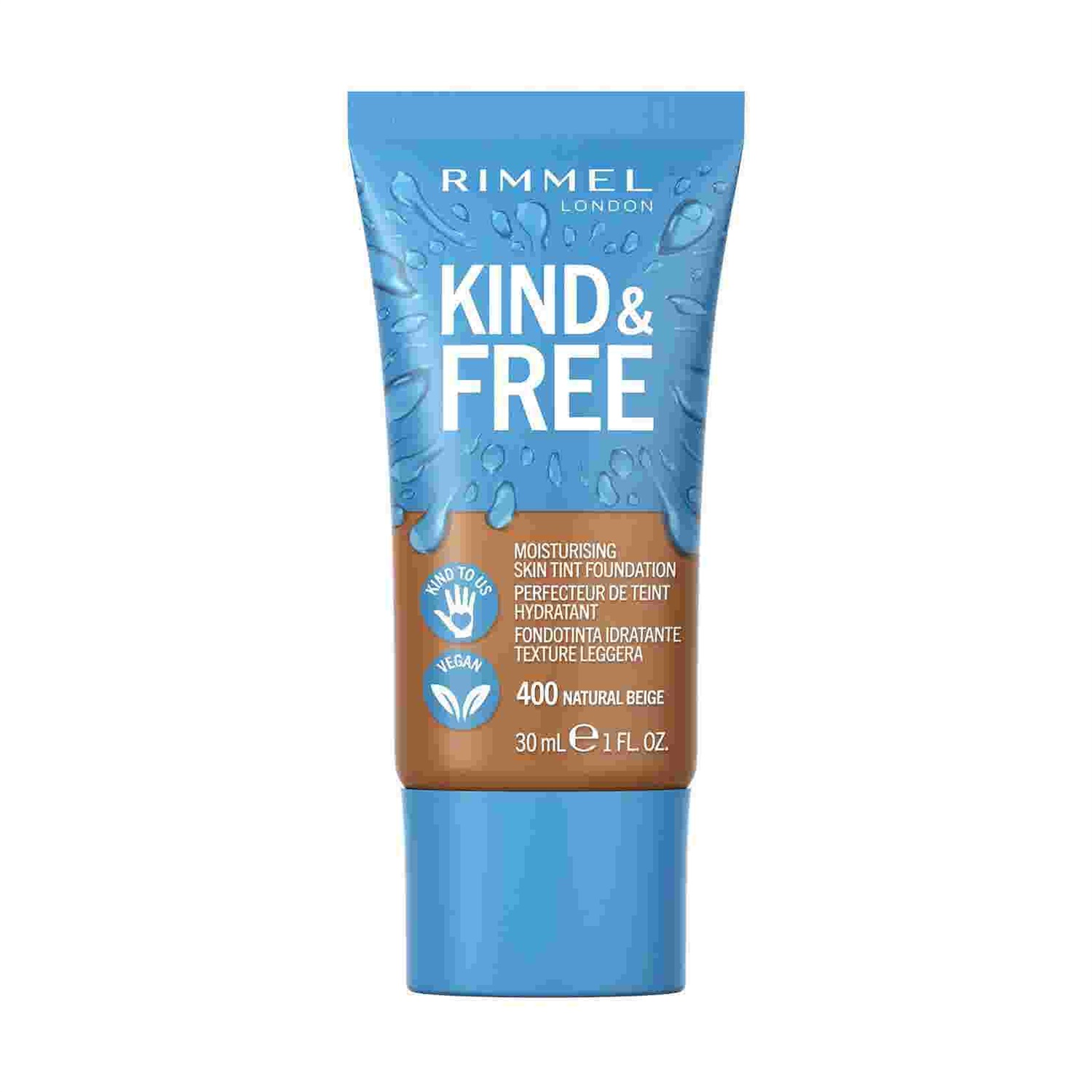 Rimmel Kind & Free Fondotinta Idratante 400 Natural Beige - 30 ml, Vegano, con Vitamine E e Aloe Vera