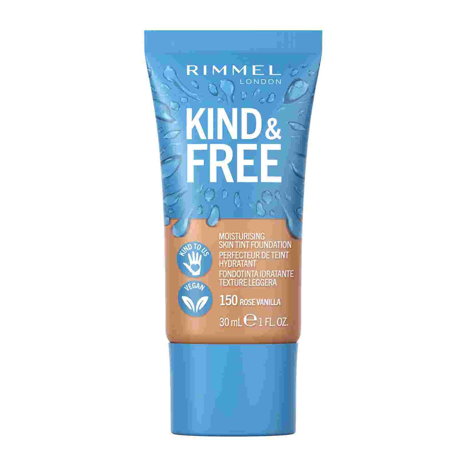 Rimmel Kind & Free Fondotinta Idratante 160 Vanilla 30 ml - Vegano, Cruelty-Free, con Vitamina E e B5