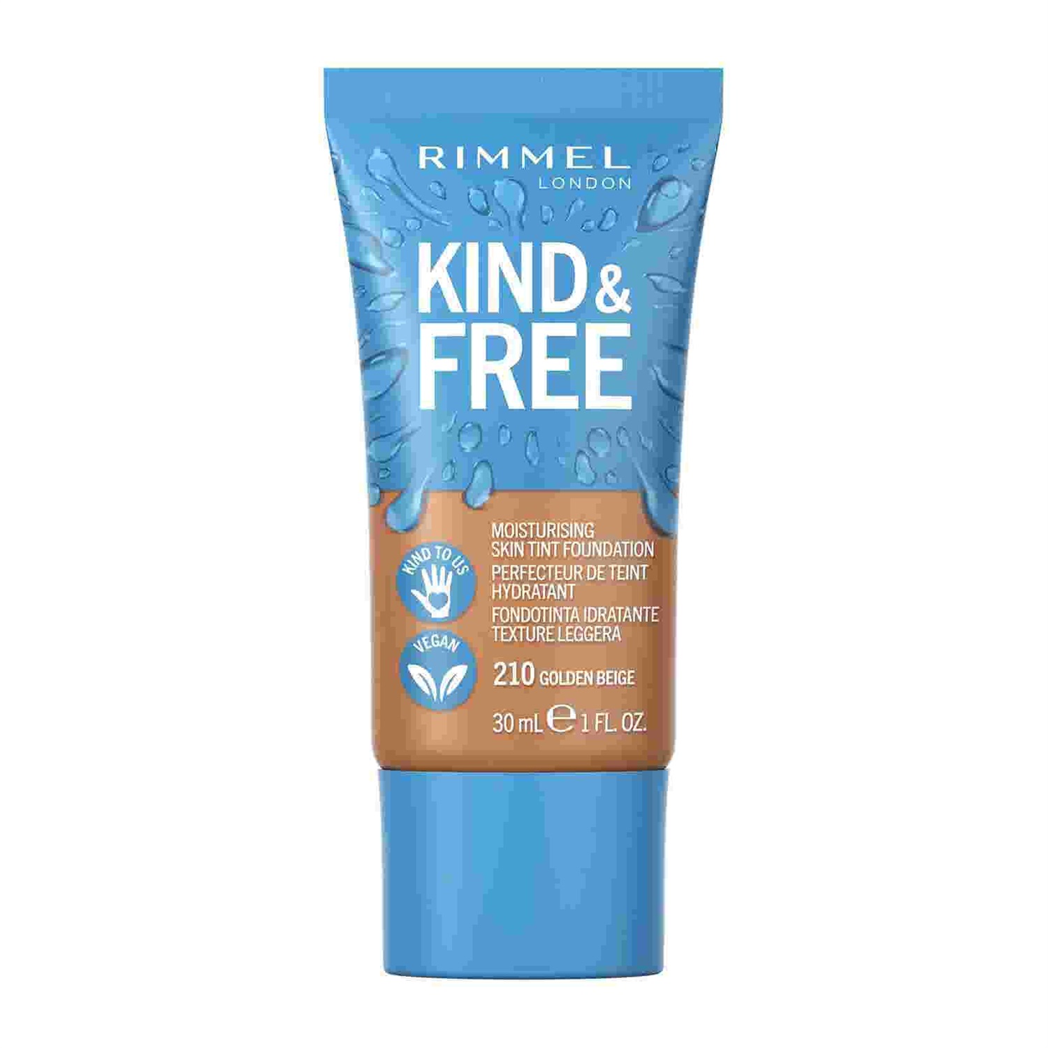 Rimmel Kind & Free Fondotinta Idratante Liquido 30 ml - Tonalità 201 Classic Beige e 210 Golden Beige, Cruelty-Free e Vegano