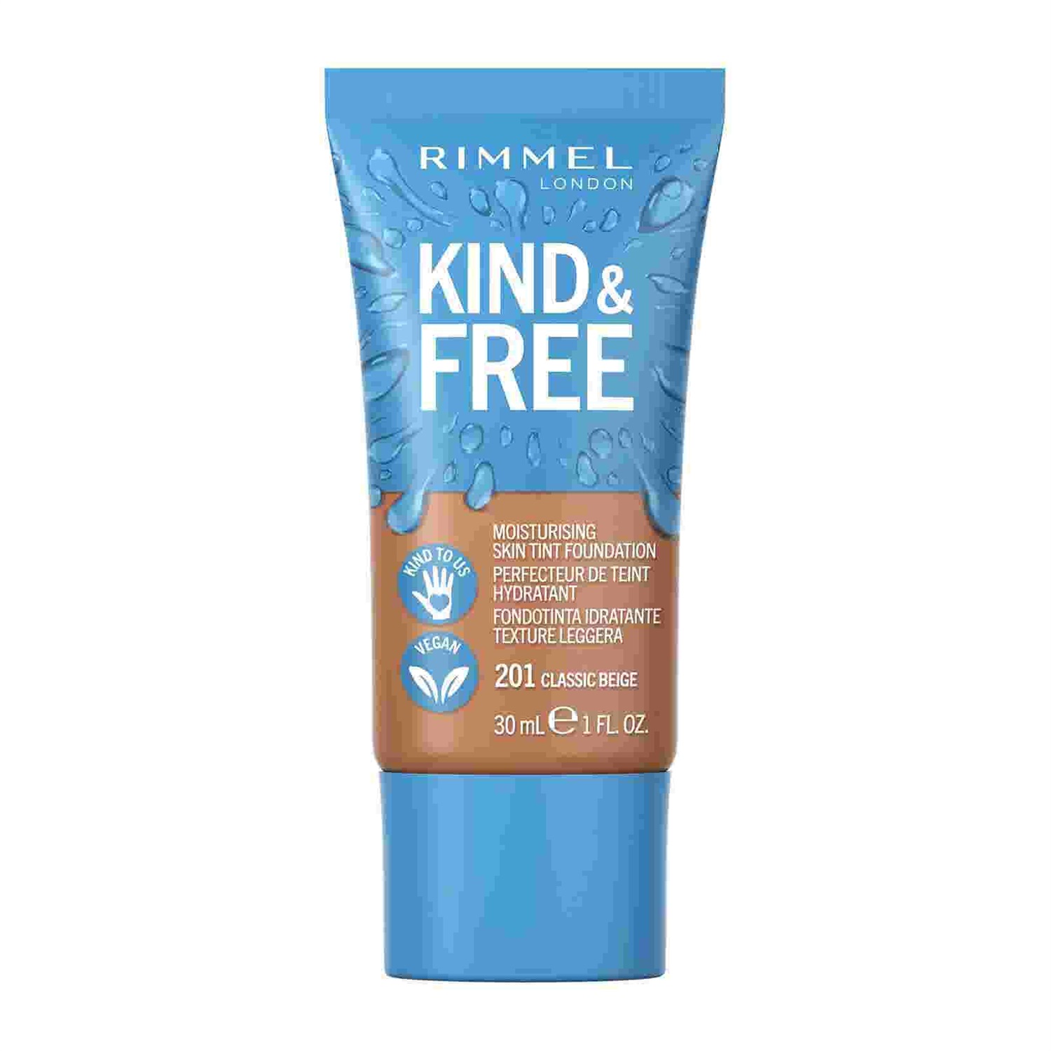 Rimmel Kind & Free Fondotinta Idratante 210 Golden Beige - 30 ml, con Vitamina E e Aloe Vera, Cruelty-Free e 100% Vegano