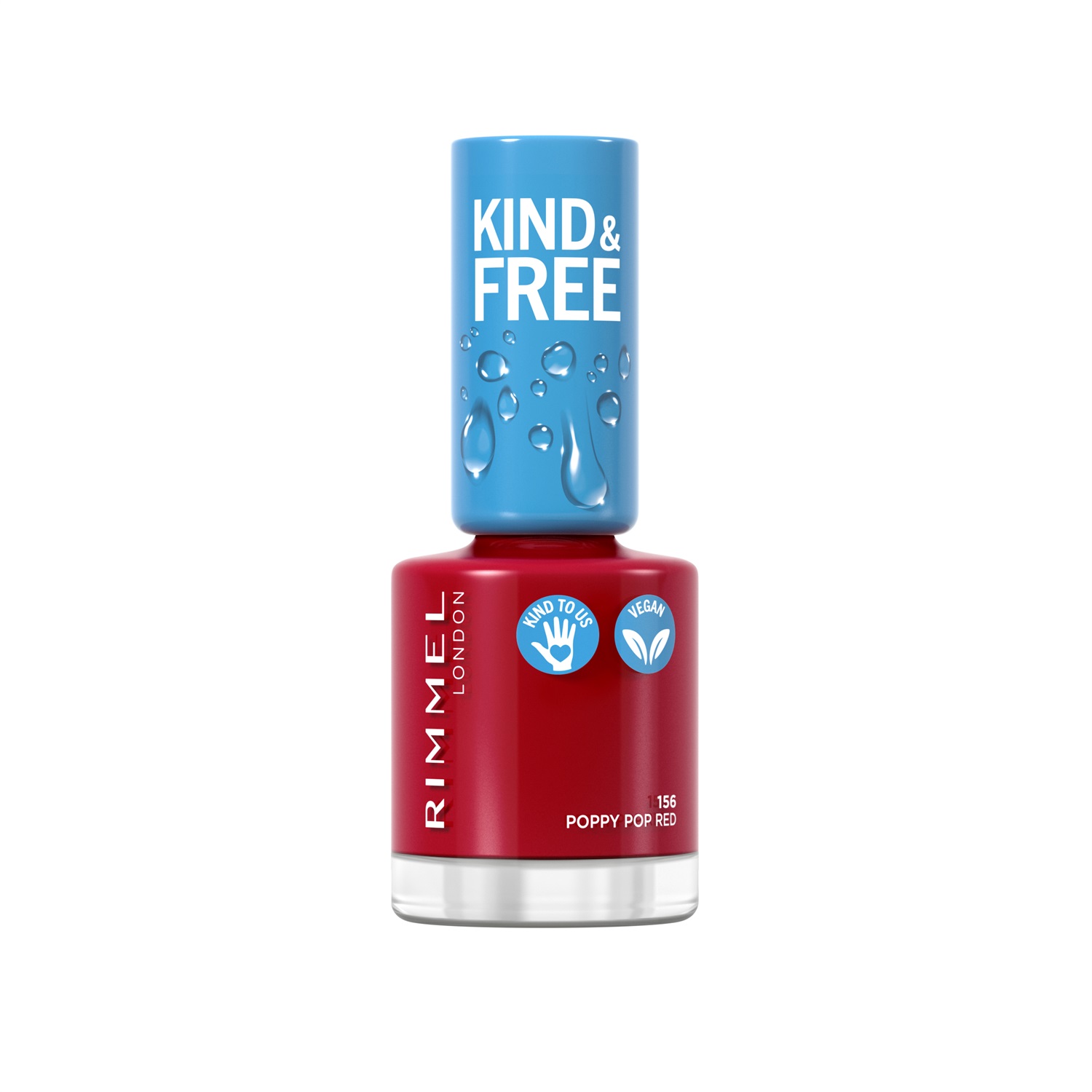 Rimmel Kind & Free Smalto 156 Poppy Pop Red 8ml - Formula a Base Naturale, Vegano e Rinforzante