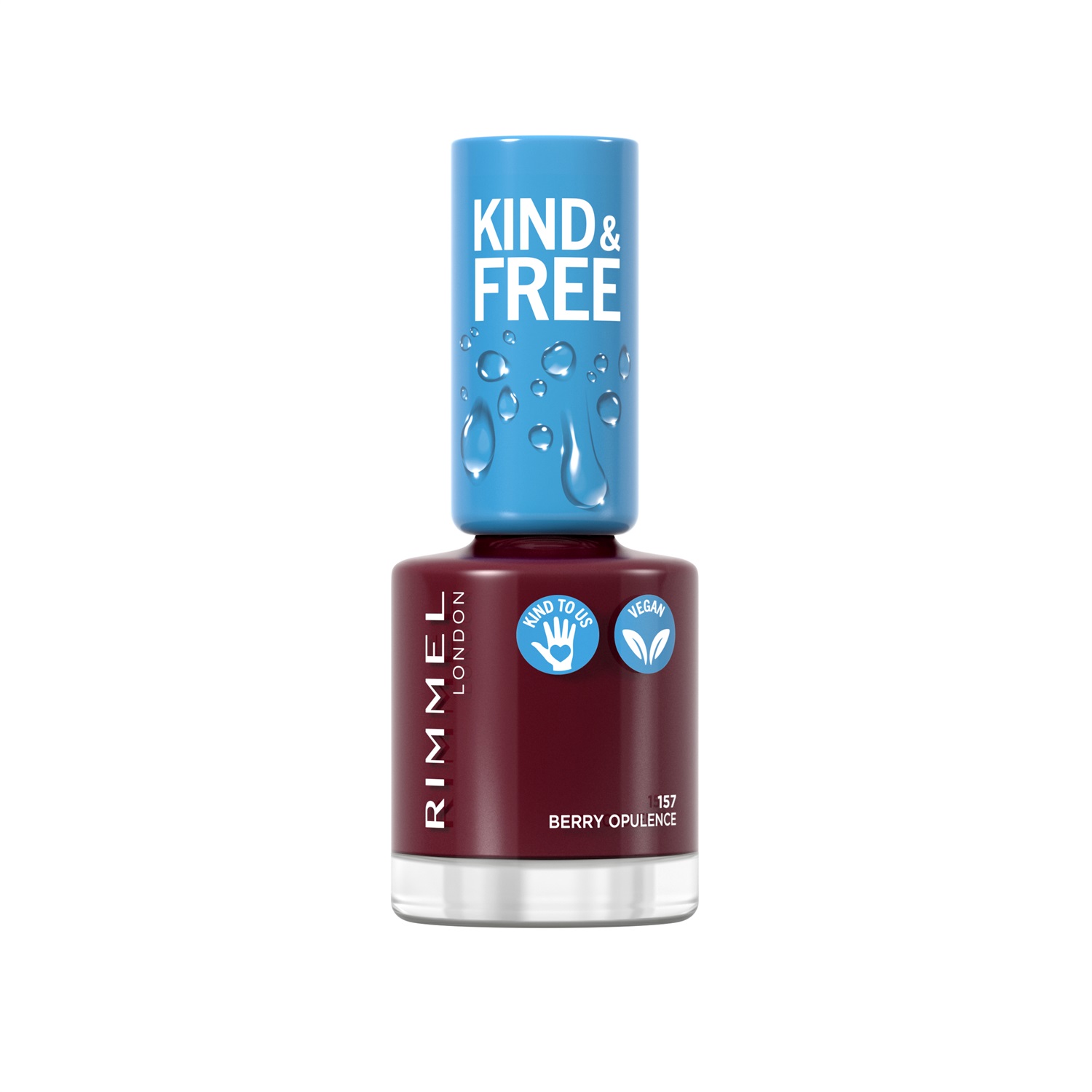 Rimmel London Smalto per Unghie Kind & Free 157 Berry Opulence 8 ml - Formula Delicata a Base Vegetale, Rinforzante, Cruelty-Free e Vegano