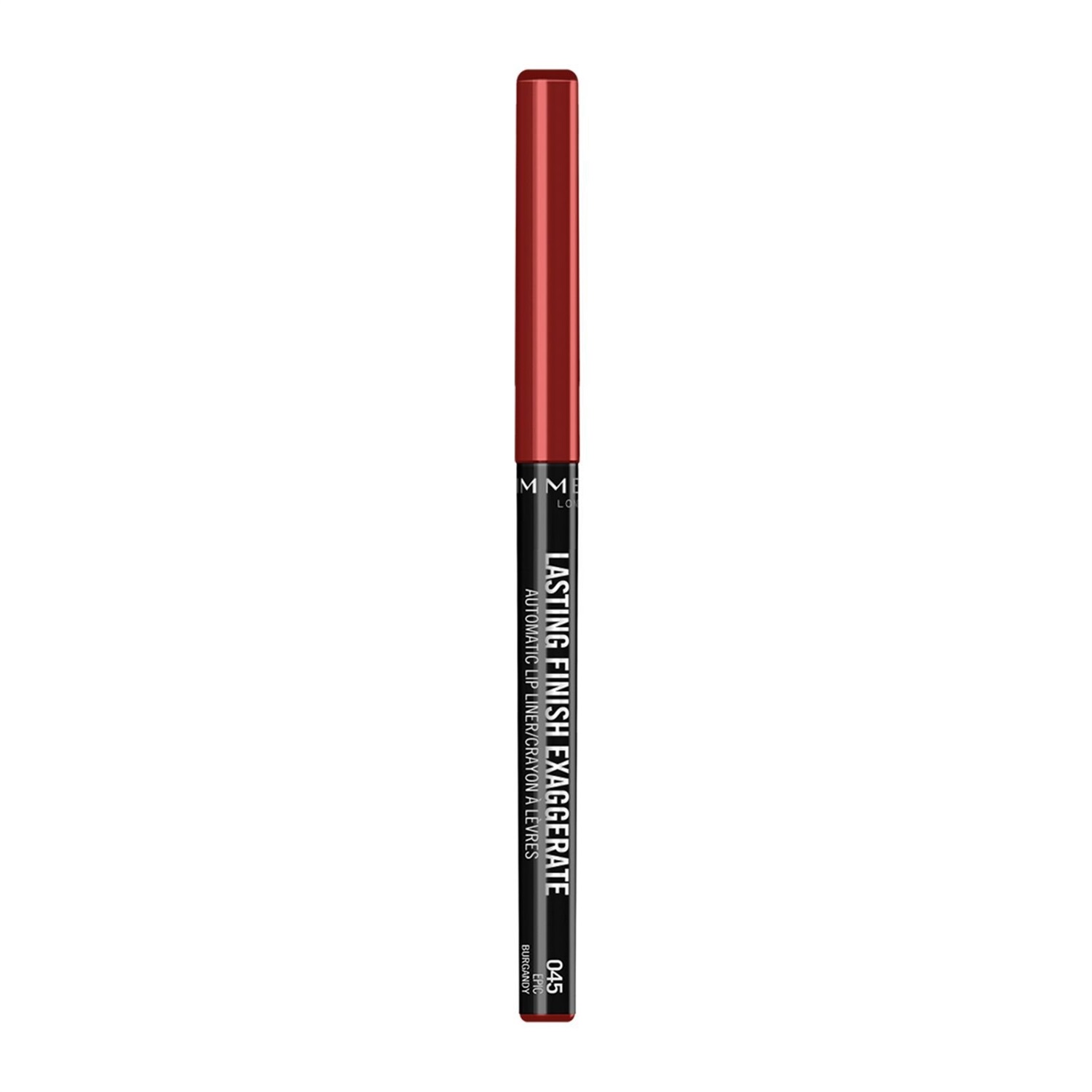 Rimmel London Matita Labbra Automatica Exaggerate 045 Epic Burgundy - Lunghissima Tenuta, Tratto Preciso e Texture Cremosa