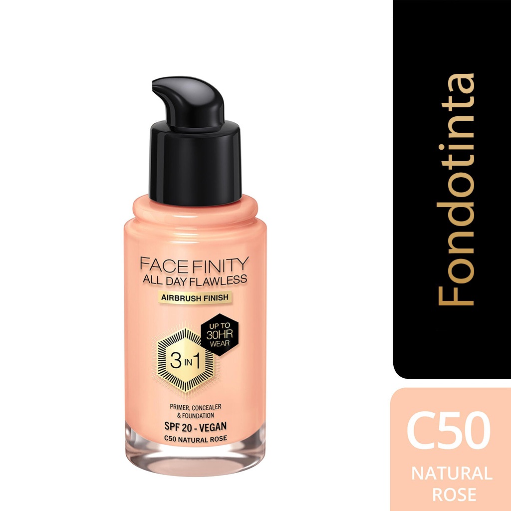 Max Factor Fondotinta Facefinity All Day Flawless 3 in 1 SPF20 Vegan C50 Natural Rose - 30 ml