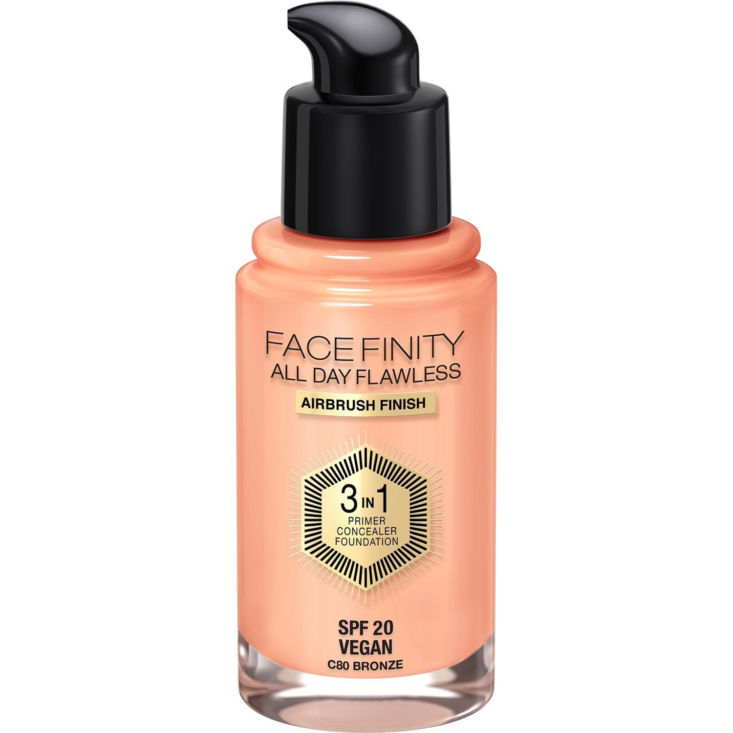Max Factor Fondotinta Facefinity All Day Flawless 3-in-1 C80 Bronze 30 ml - Primer, Correttore e Fondotinta con SPF20, Formula Vegan e Copertura Modulabile