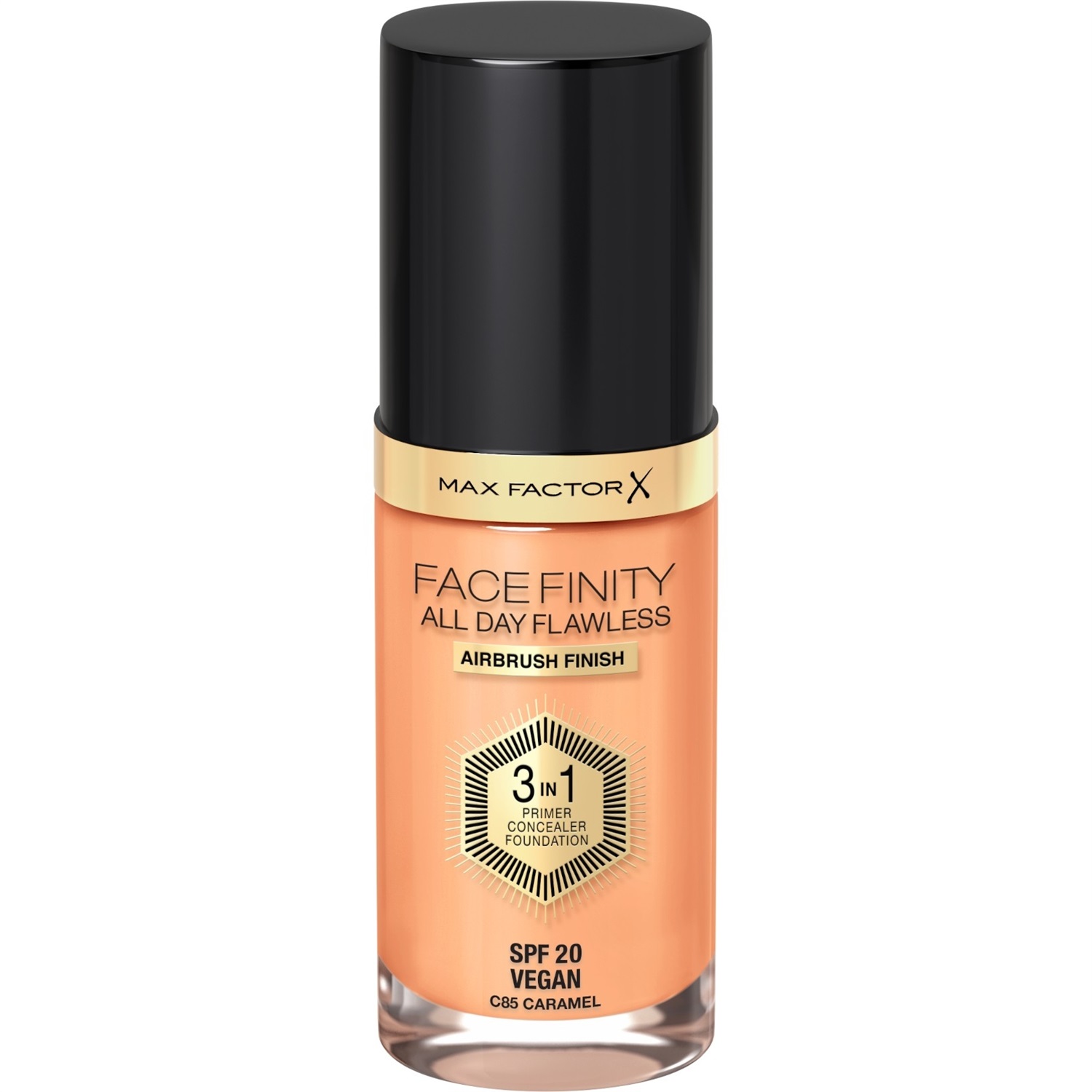 Max Factor Facefinity All Day Flawless Fondotinta 3 in 1 SPF 20 85 Caramel - 30 ml, a lunga tenuta e formula vegana