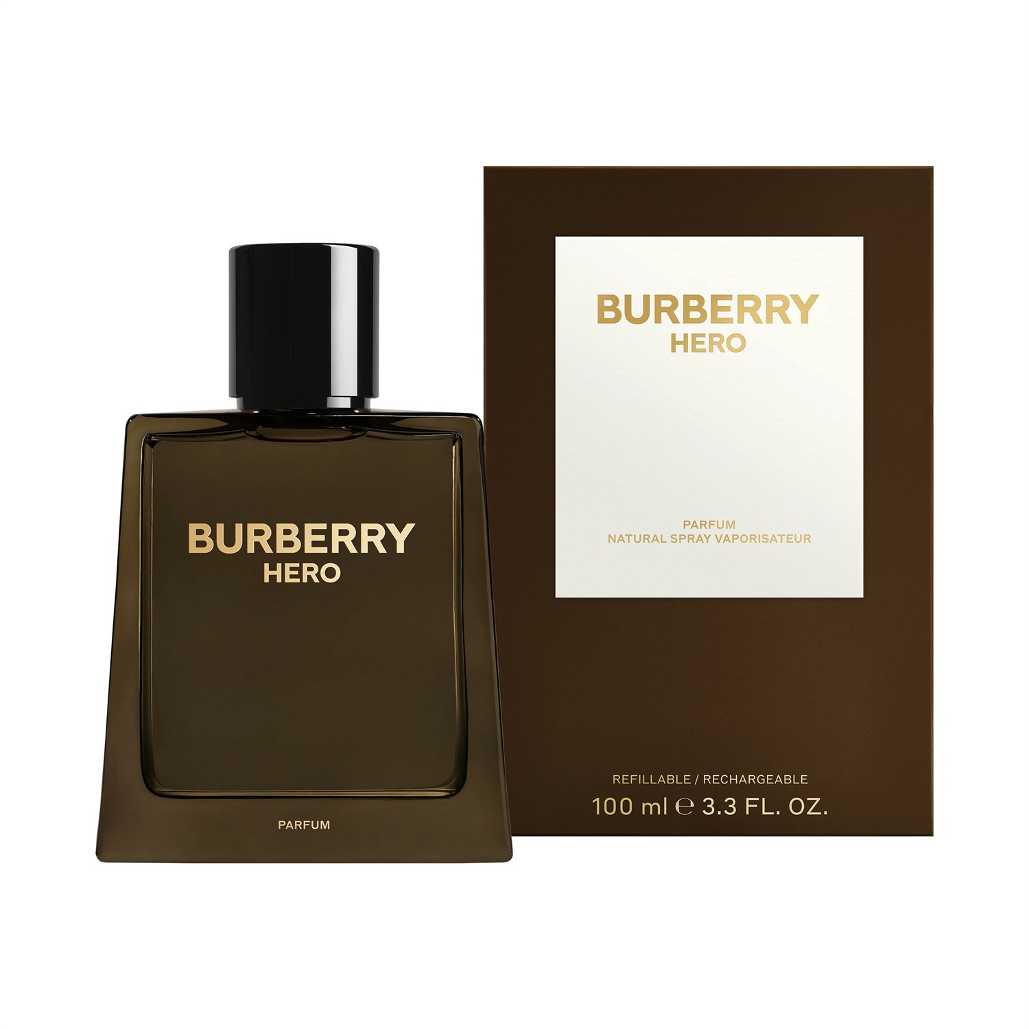 Burberry Hero Parfum Uomo 100 ml - Eau de Parfum Ricaricabile con Note di Cipriolo, Amyris e Legno di Cedro