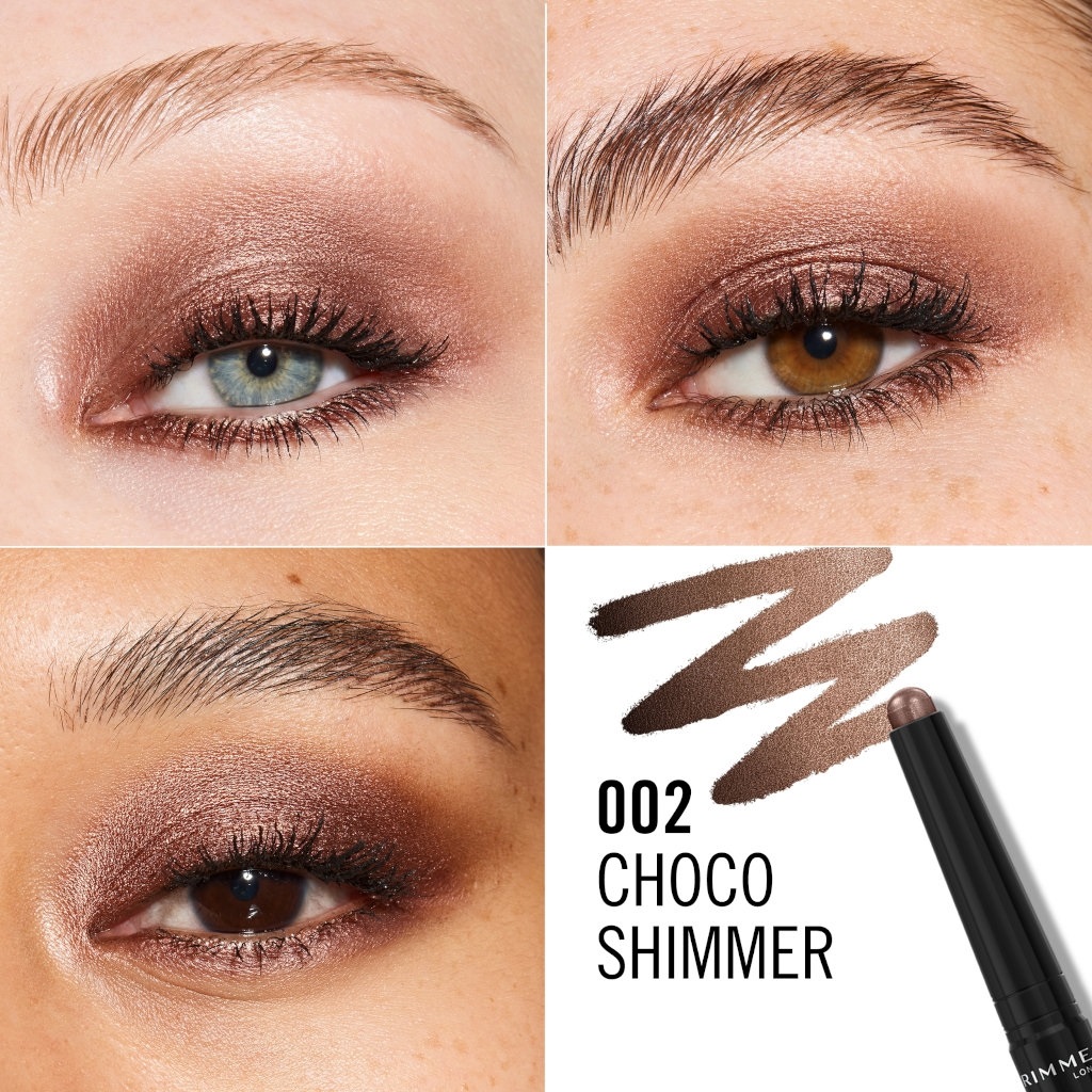 Rimmel London Wonder'Last Shadow Stick 002 Choco Shimmer - Ombretto in stick 1,64 g, Colore vibrante, Facile da applicare, Formula vegana