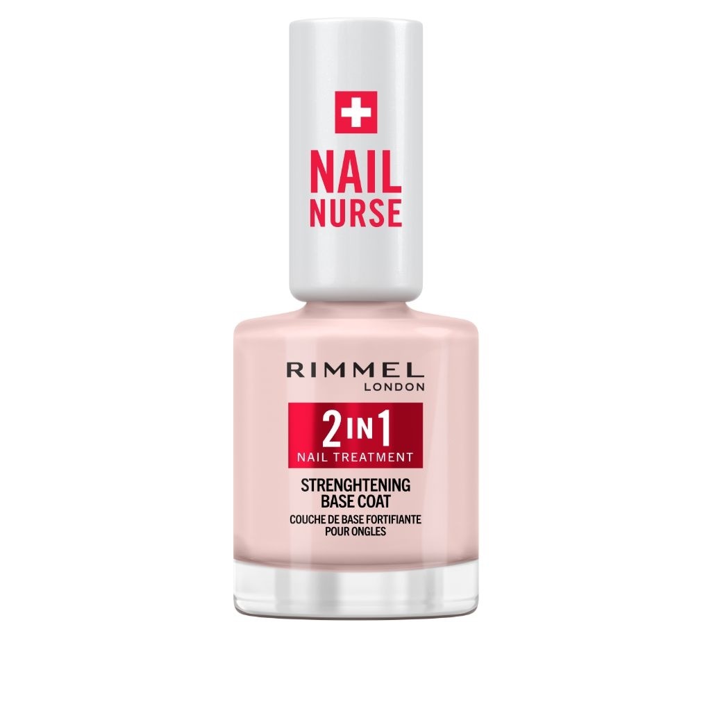Rimmel London Nail Nurse 2 in 1 Base Coat & Strengthener - Trattamento Unghie 12 ml con Ametista, Estratto di Sedano e Biotina