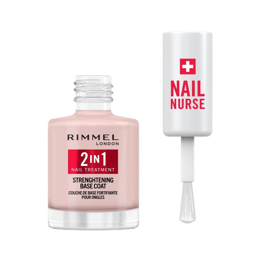 Rimmel London Nail Nurse 2 in 1 Base Coat & Strengthener - Trattamento Unghie 12 ml con Ametista, Estratto di Sedano e Biotina