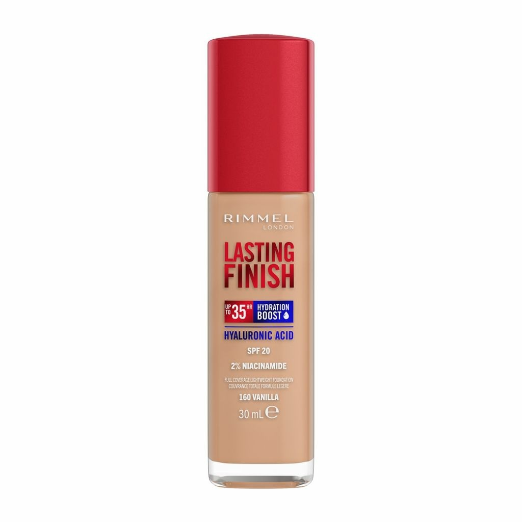 Rimmel London Fondotinta Lasting Finish 35H 160 Vanilla 30 ml - Idratante, Alta Coprenza, SPF20, Formula Vegana