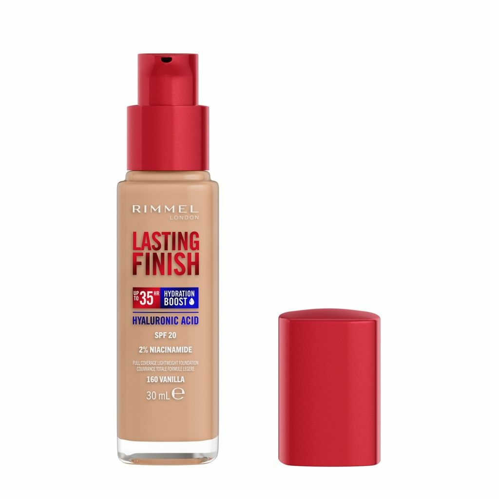 Rimmel London Fondotinta Lasting Finish 35H 160 Vanilla 30 ml - Idratante, Alta Coprenza, SPF20, Formula Vegana