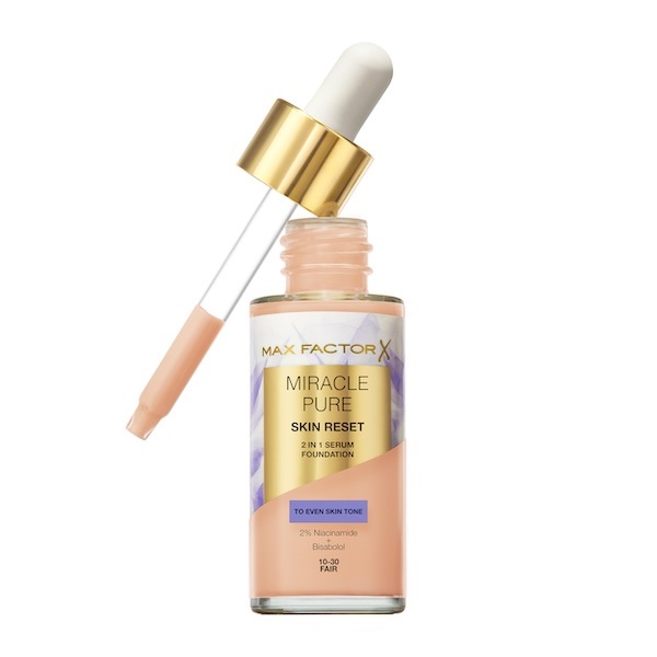 Max Factor Miracle Pure 2in1 Skin Reset Fondotinta-Siero 30 ml 10-30 Fair - Vegan, Media Copertura, Finish Matte Satinato, con Niacinamide e Bisabololo