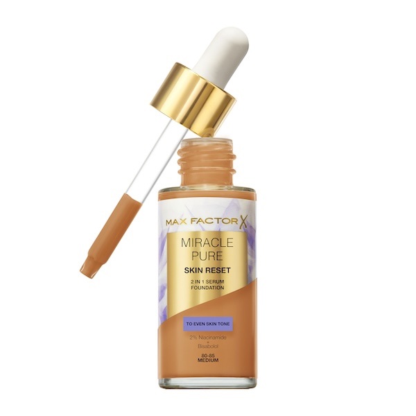 Max Factor Miracle Pure 2in1 Skin Reset Serum Foundation 30ml - 80-85 Medium, Vegan, Copertura Media, Finish Matte Satinato