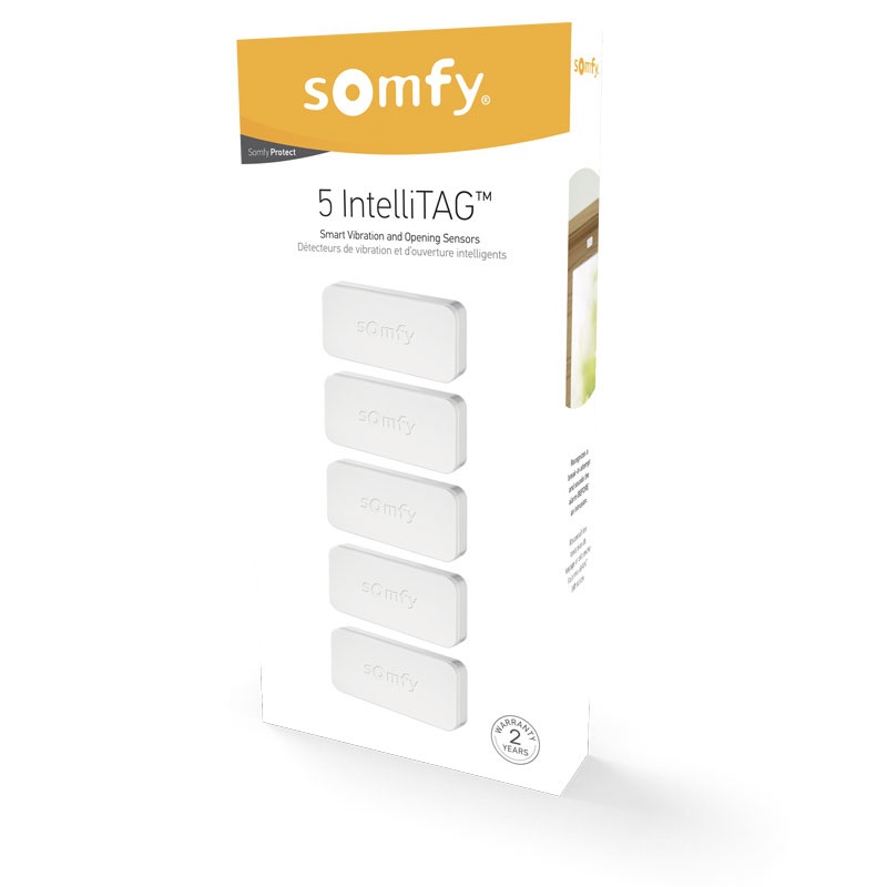 Somfy Kit da 5 IntelliTAG Sensori Antifurto Wi-Fi per Porte e Finestre con Rilevatori di Vibrazioni - Attivano l'Allarme Prima dell'Intrusione, Bianco