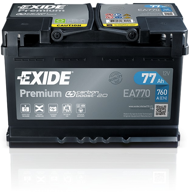 Exide Premium EA770 Batteria 77 Ah 12 V 760 A con Carbon Boost 2.0 - Potenza in Avviamento 30% Maggiore