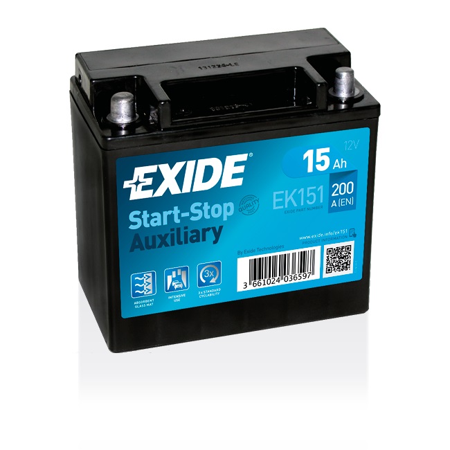 Exide EK151 Batteria Avviamento 12V 15Ah 200A AGM per Veicoli e Motociclette