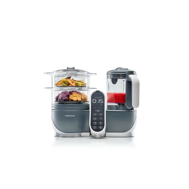 Babymoov Nutribaby Cuocipappa Multifunzione 6 in 1 - Cuocivapore, Frullatore, Grande Capacità, 400 W, Grigio