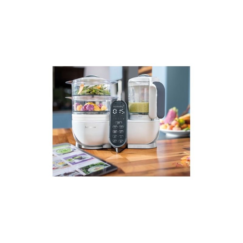 Babymoov Nutribaby Cuocipappa Multifunzione 6 in 1 - Cuocivapore, Frullatore, Grande Capacità, 400 W, Grigio