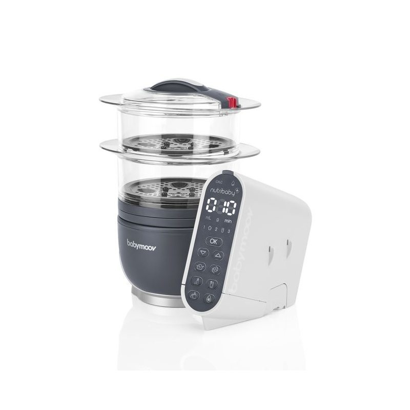 Babymoov Nutribaby Cuocipappa Multifunzione 6 in 1 - Cuocivapore, Frullatore, Grande Capacità, 400 W, Grigio