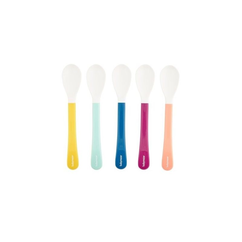 Babymoov Cucchiaini Multicolor Ergonomici Set 5 Pezzi per Bambini in Polipropilene, Lavabili in Lavastoviglie e Senza Bisfenolo A