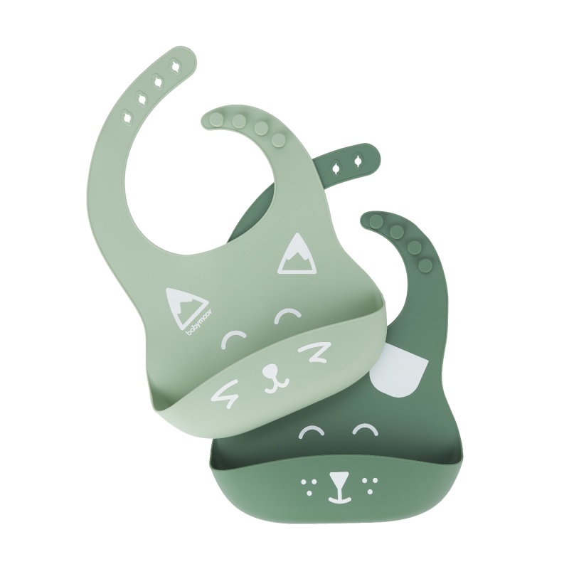 Babymoov BIB'ISY Set di 2 Bavaglini in Silicone con Tasca Ventrale, Impermeabili e Regolabili