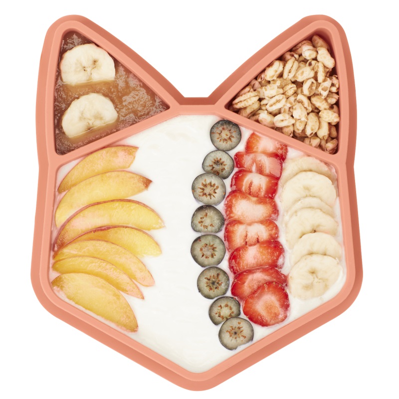 Babymoov ISY PLATE - Piatto a Scomparti in Silicone per Bambini, Volpe Terracotta