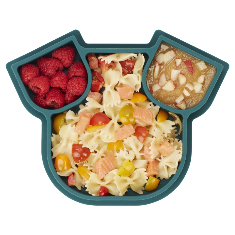 Babymoov ISY PLATE - Piatto a Scomparti in Silicone per Bambini, Design Cane Blu