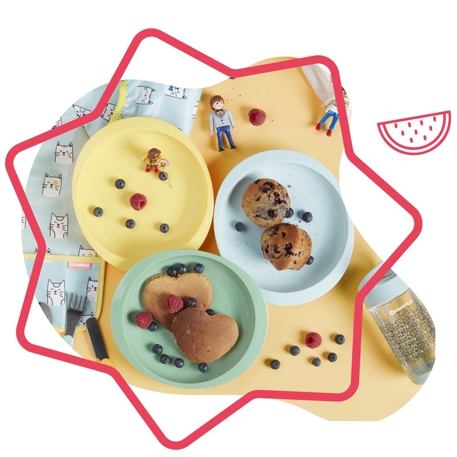 Badabulle Set di 3 Piatti Antiscivolo per Bambini - Infrangibili e Facili da Lavare, Diametro 18 cm