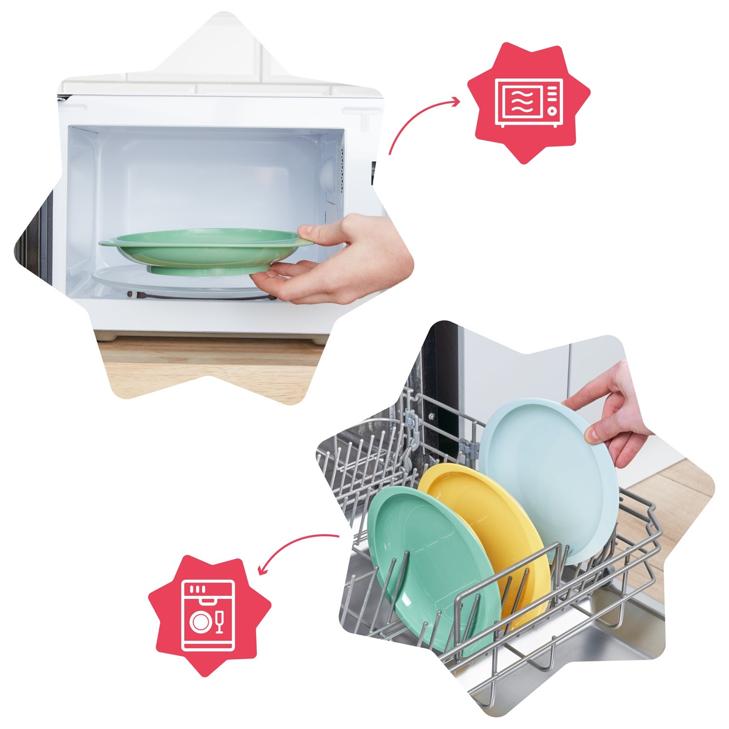 Badabulle Set di 3 Piatti Antiscivolo per Bambini - Infrangibili e Facili da Lavare, Diametro 18 cm