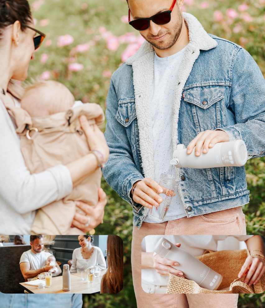 Babymoov Moov & Feed Scaldabiberon Portatile 340 ml - Mineral Beige, Riscaldamento Veloce e Temperatura Regolabile