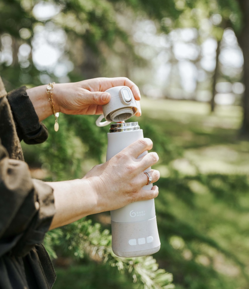 Babymoov Moov & Feed Scaldabiberon Portatile 340 ml - Mineral Beige, Riscaldamento Veloce e Temperatura Regolabile