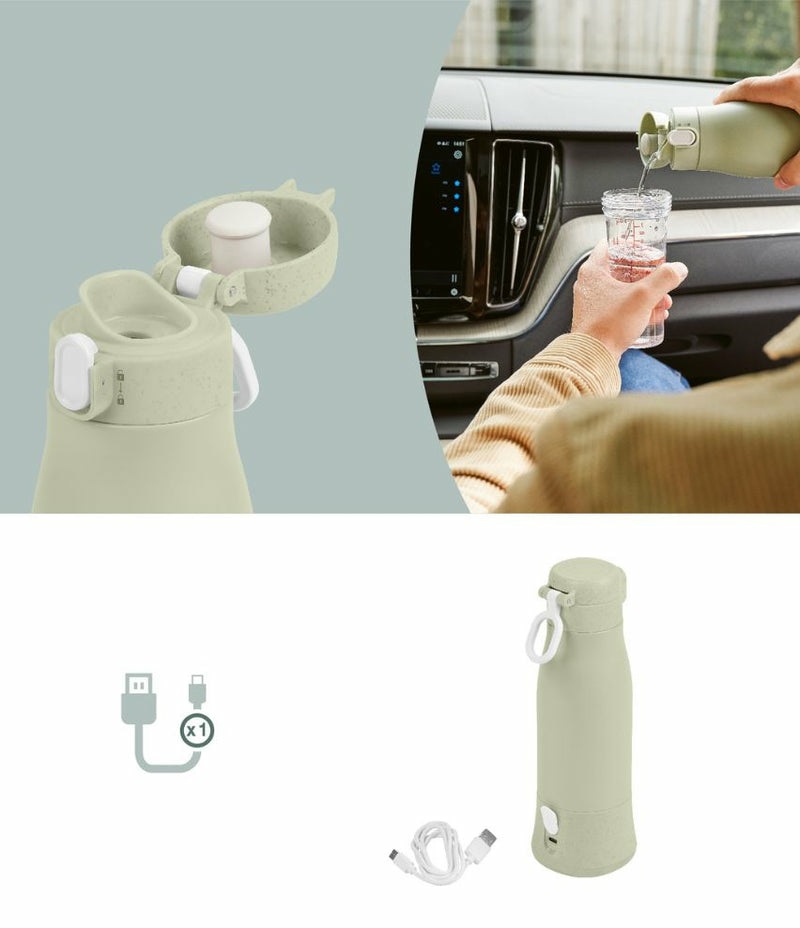 Babymoov Scaldabiberon Portatile Ricaricabile 340 ml Sage Green - Moov & Feed, Temperatura Regolabile, Mantenimento al Caldo fino a 7 Ore