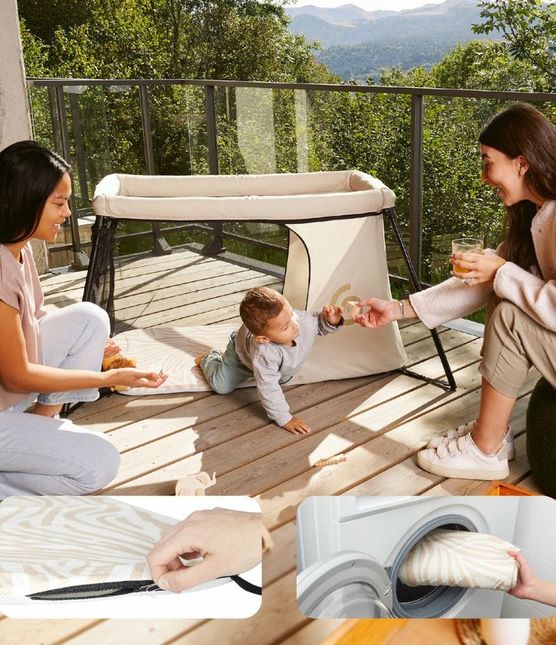 Babymoov Lettino da viaggio Moov & Sleep - Ultra Compatto e Leggero (<5kg), Montaggio Rapido, Dalla Nascita a 4 Anni, Confortevole con Materassino in Tencel