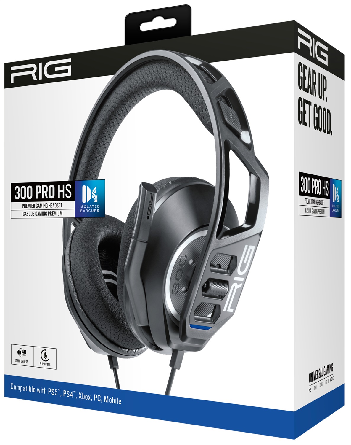NACON RIG 300 PRO HS - Cuffie da gioco Cablate per PS4 e PS5, Nero, A Padiglione con Imbottitura Morbida