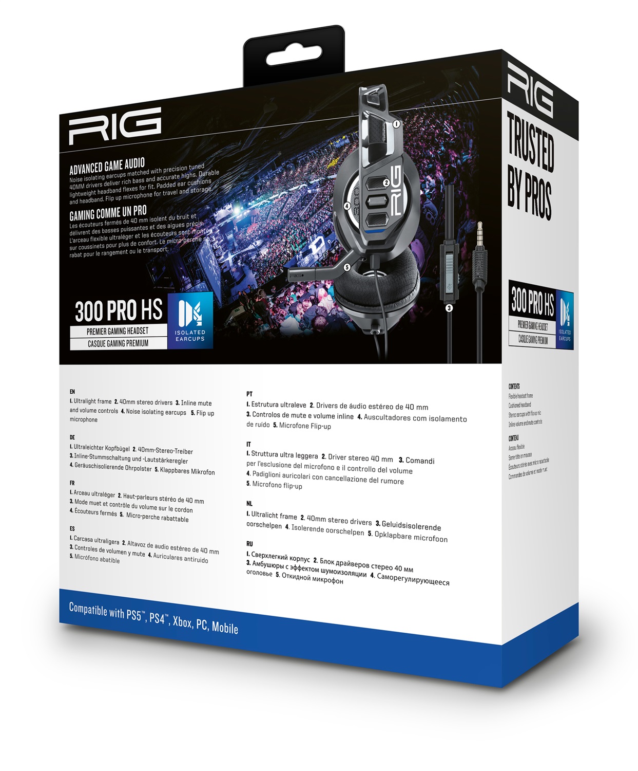 NACON RIG 300 PRO HS - Cuffie da gioco Cablate per PS4 e PS5, Nero, A Padiglione con Imbottitura Morbida
