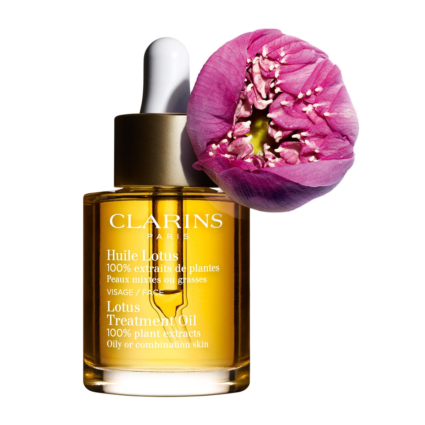 Clarins Huile Lotus - Olio Viso Riequilibrante e Purificante per Pelle Mista o Grassa, 30 ml