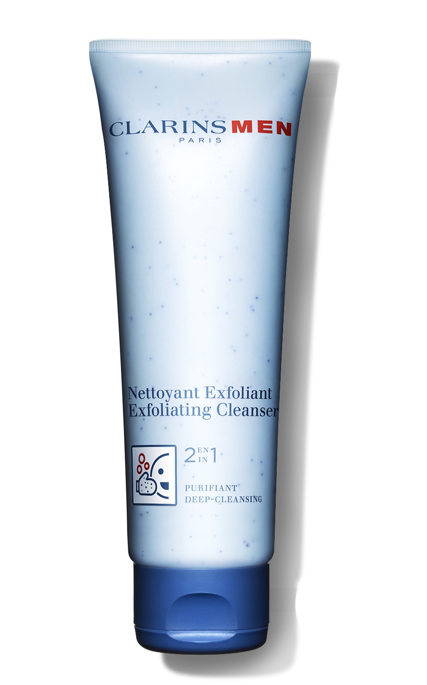 Clarins Men Detergente Esfoliante Viso 2 in 1 Purificante 125ml - Texture Cremosa con Estratto di Saponaria e Gluconato di Zinco