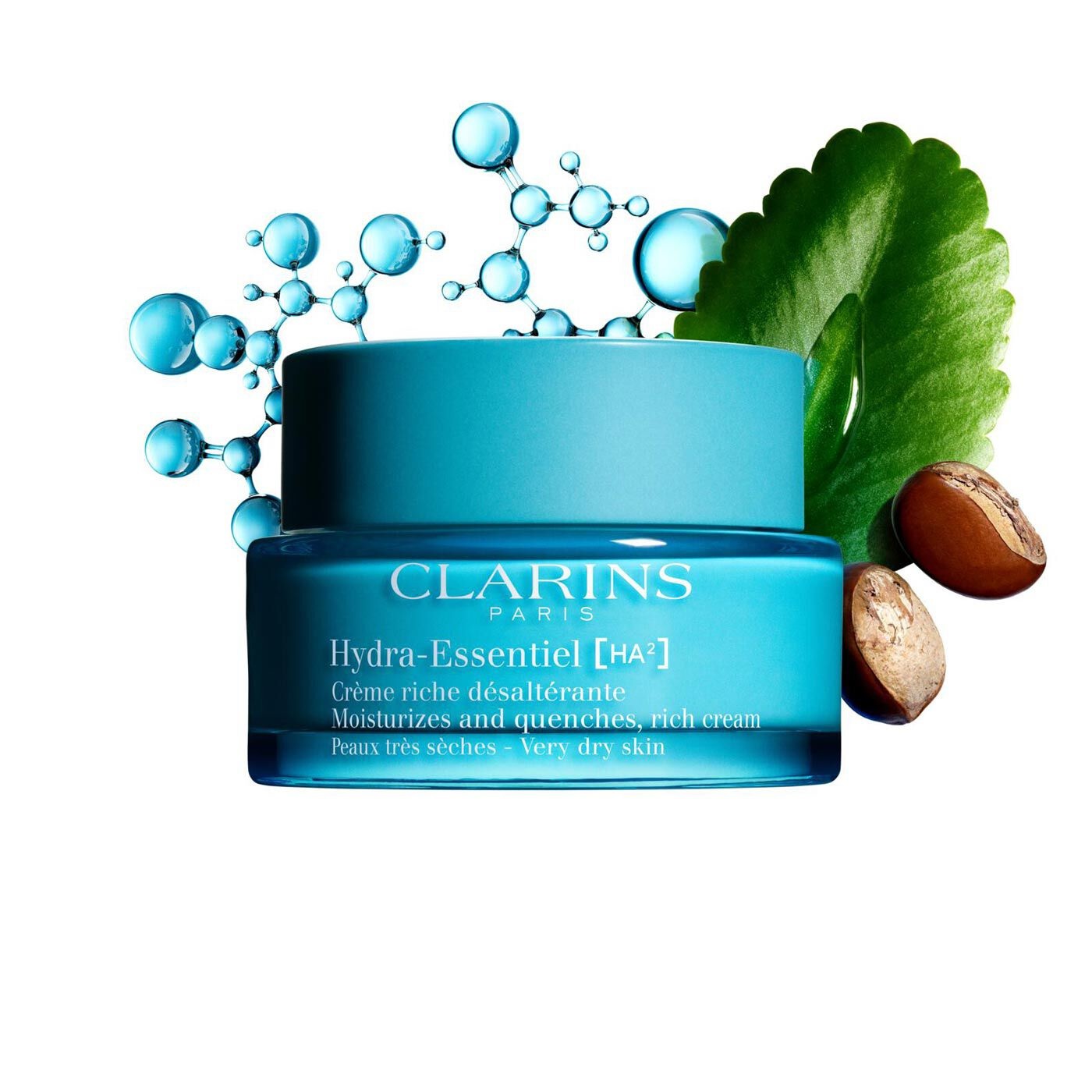 Clarins Hydra-Essentiel [HA²] Crema Idratante Ricca 50 ml - Per Pelle Molto Secca, Nutriente e Rimpolpante con Acido Ialuronico e Burro di Karité