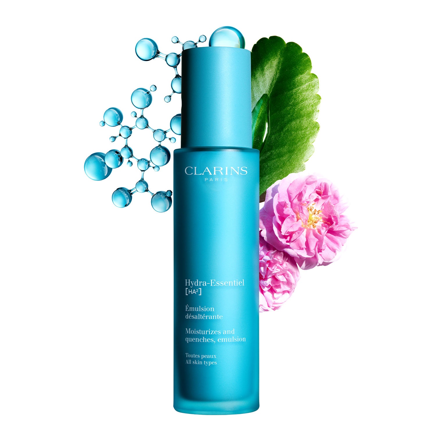 Clarins Hydra-Essentiel Emulsione Viso Idratante e Rimpolpante 75 ml - Acido Ialuronico, Estratto di Goethe Bio, Acqua di Rosa di Damasco