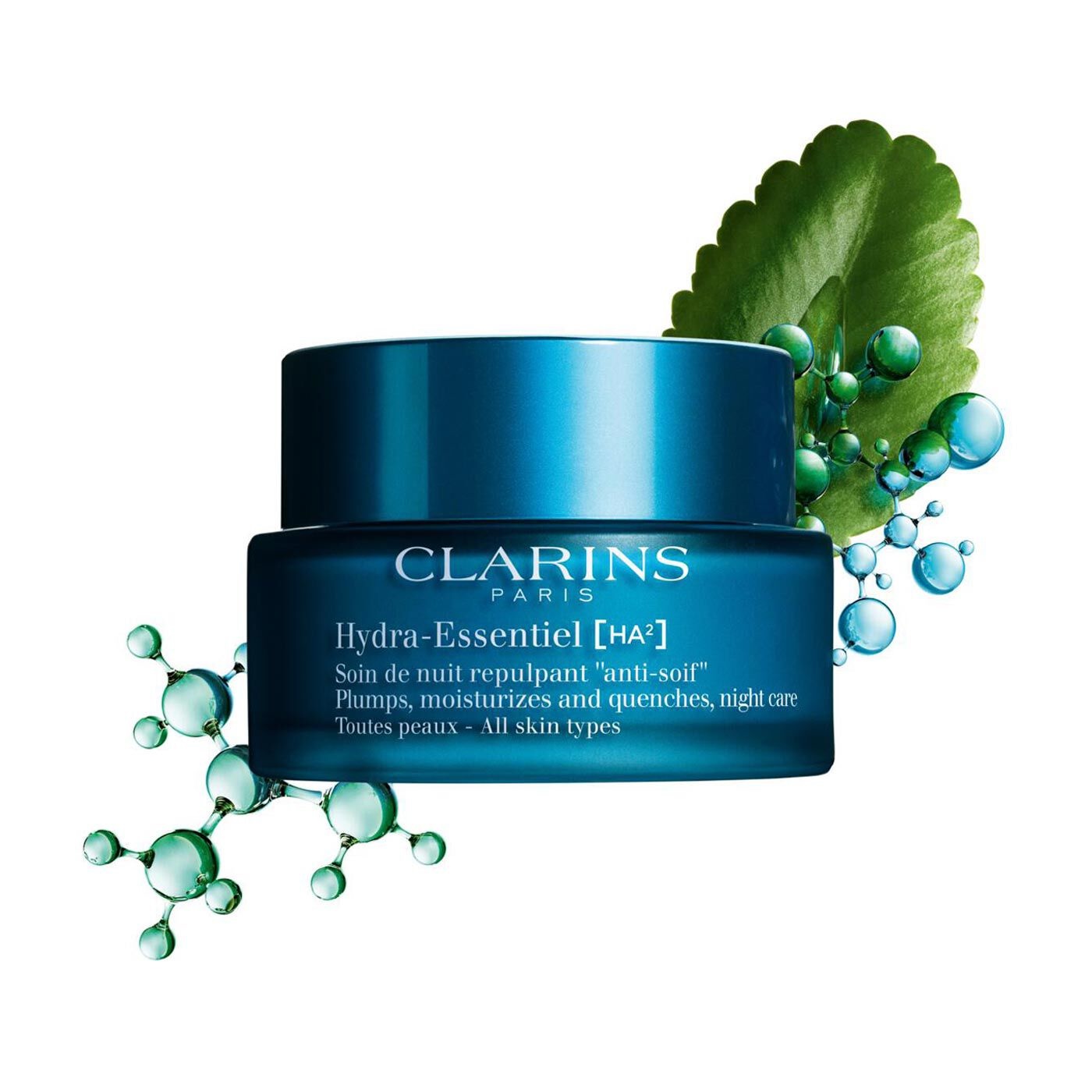 Clarins Hydra-Essentiel [HA²] Crema Notte Rimpolpante Idratante 50 ml - Idratazione Intensa per Tutti i Tipi di Pelle