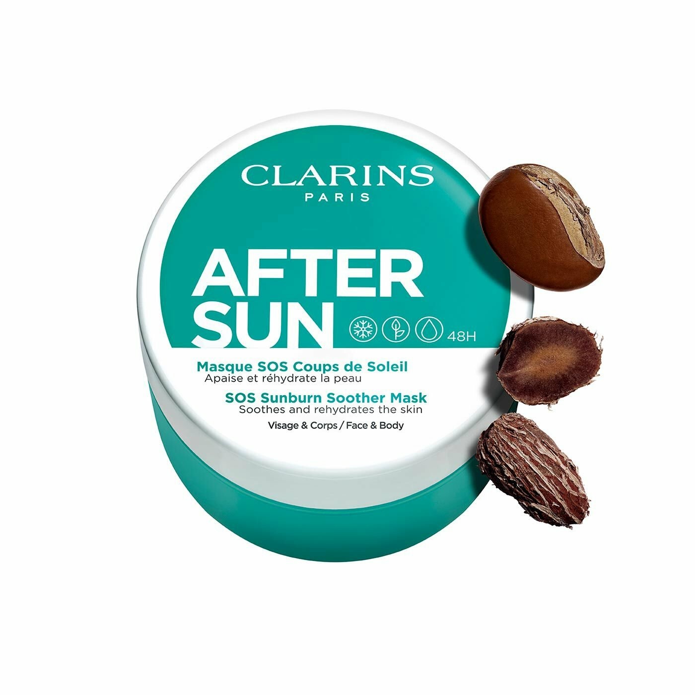 Clarins SOS Sunburn Soother Mask - Maschera doposole crema-gel 100 ml per viso e corpo, effetto ghiaccio, lenitiva e idratante