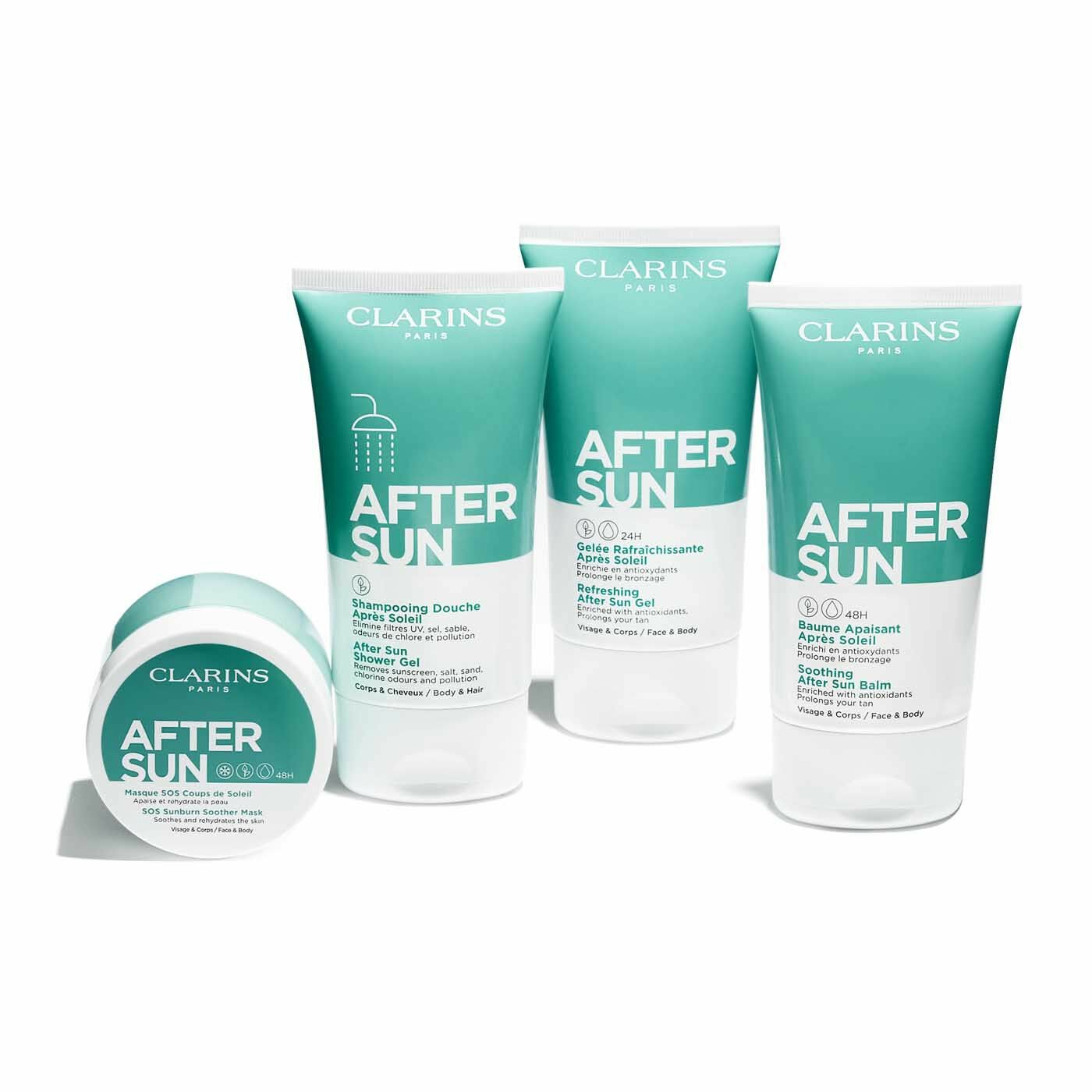 Clarins SOS Sunburn Soother Mask - Maschera doposole crema-gel 100 ml per viso e corpo, effetto ghiaccio, lenitiva e idratante