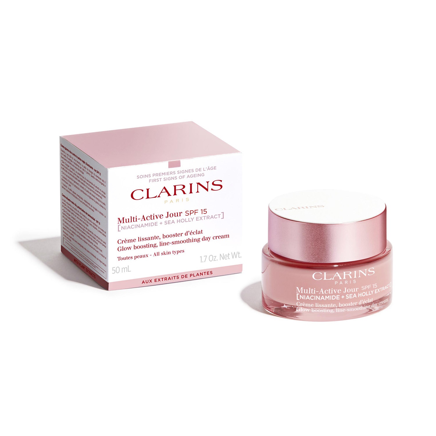 CLARINS Multi-Active Crema Giorno SPF15 50ml - Crema Levigante e Illuminante per Tutti i Tipi di Pelle con Niacinamide ed Estratto di Eringio Marino