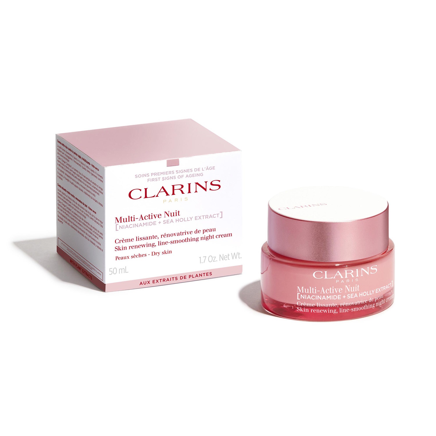 Clarins Multi-Active Crema Notte Levigante Rigenerante per Pelli Secche 50ml - Arricchita con Niacinamide e Estratto di Eringio Marino